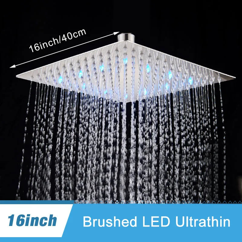 Luxury Brushed Nickel/Chrome/Black Led 16inch Rainfall Shower