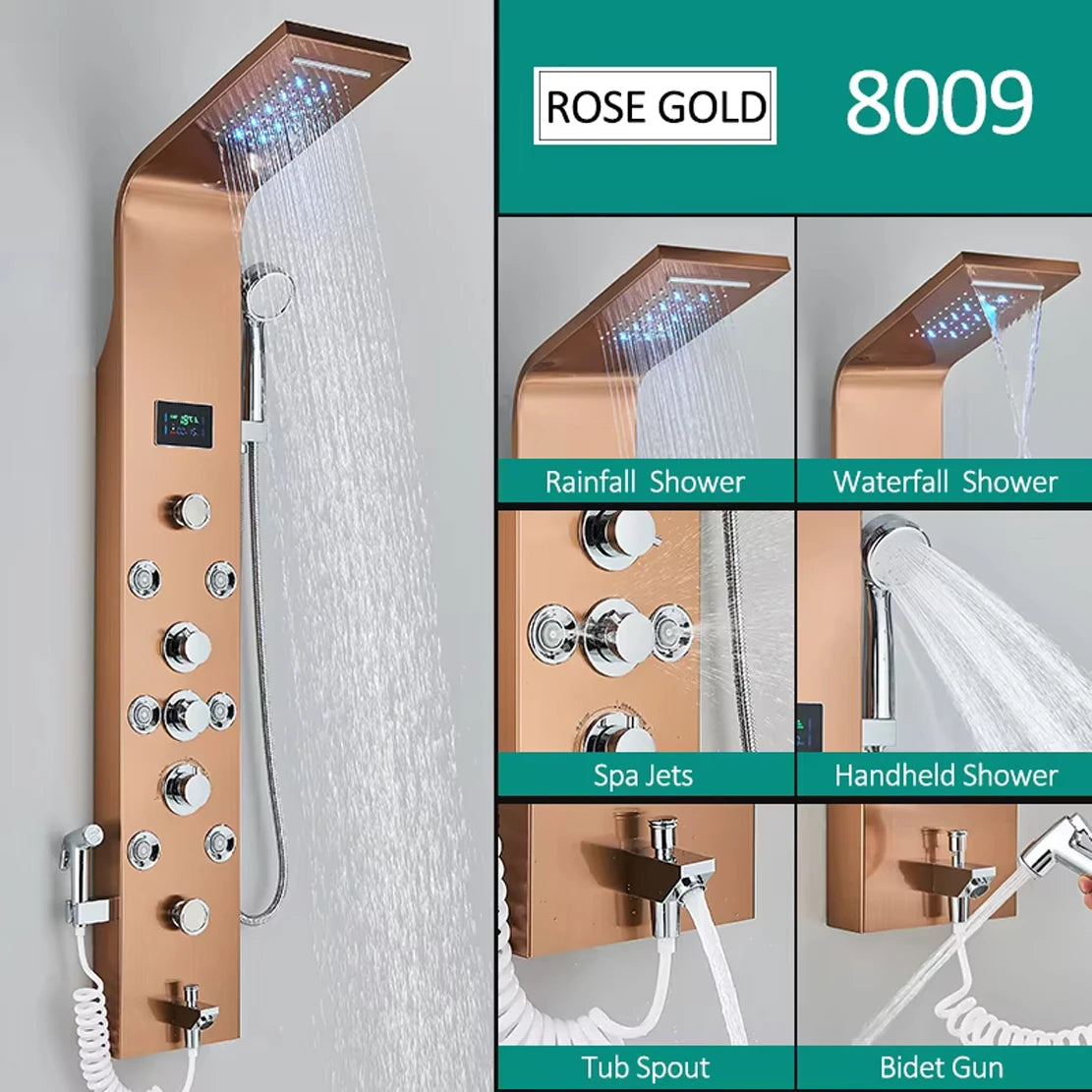 Black Led Shower Panel Column Shower Faucet Bathtub