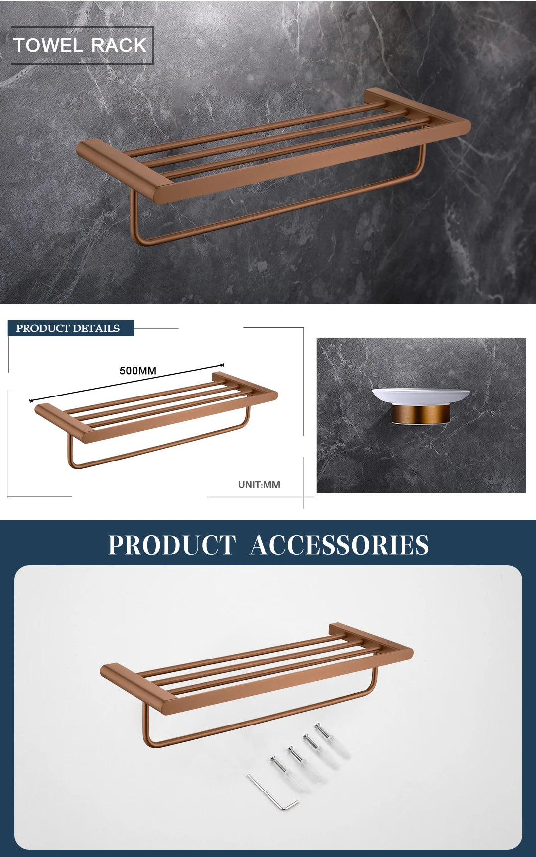 Brushed Rose Gold Toilet Paper Holder Towel Bar