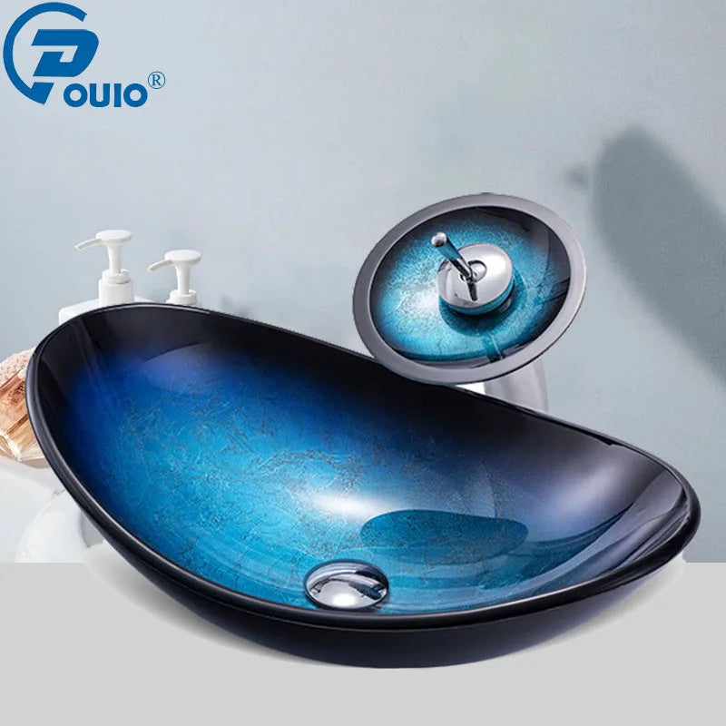 Ouio Tempered Glass Hand Paint Waterfall Spout Basin
