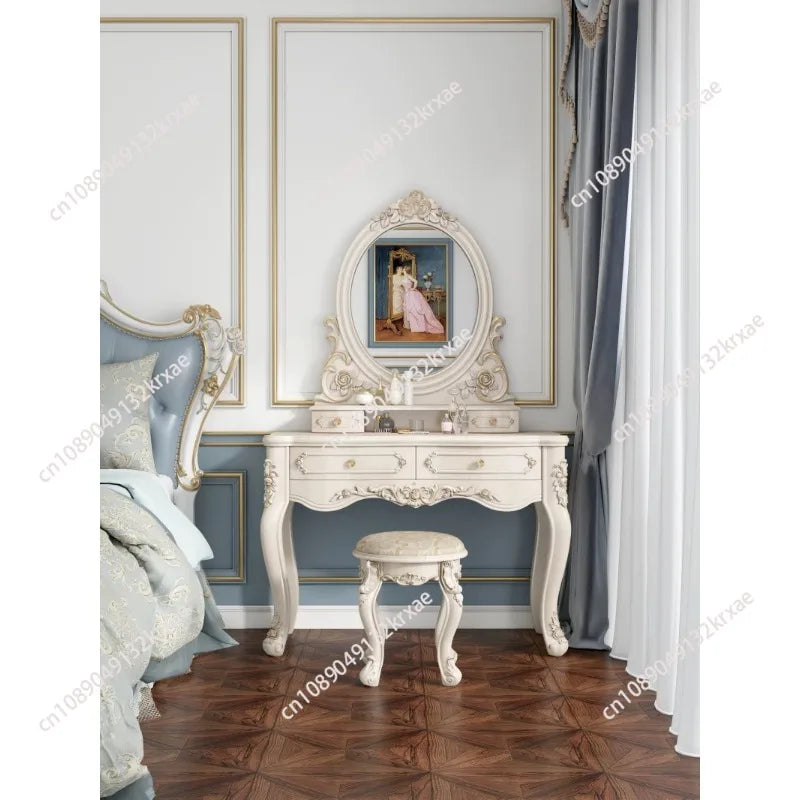 European Dressers Vanity Mirror White Makeup Desk Drawers