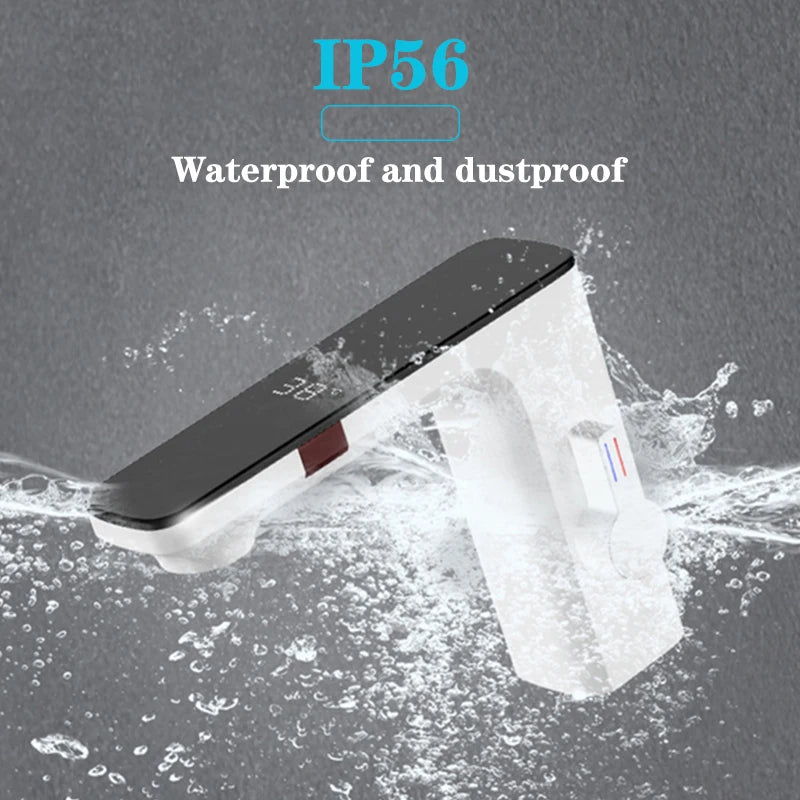 White Touchless Sensor Basin Faucet Smart Digital Display