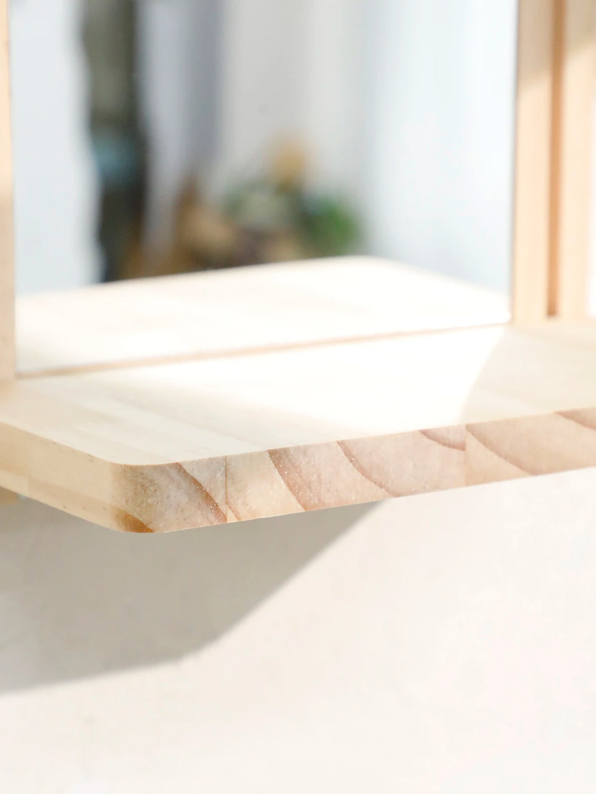 Arched Wall Mirror Shelf Natural Wood Hanging Mirror