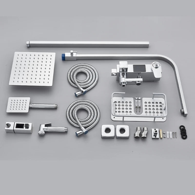 Chrome/Black Thermostat Shower Faucet Ways Bathroom Faucet