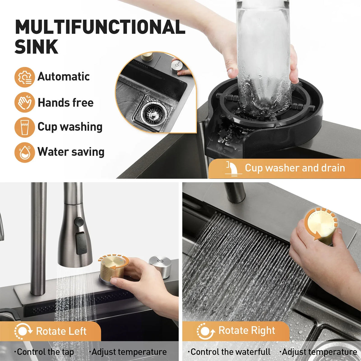 Embossed Honeycomb Flying Rain Waterfall Sink Handmade 304