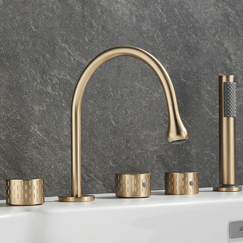 Gray Luxury Brass Deck-Mounted 5-Holes Bathroom Bath Tub