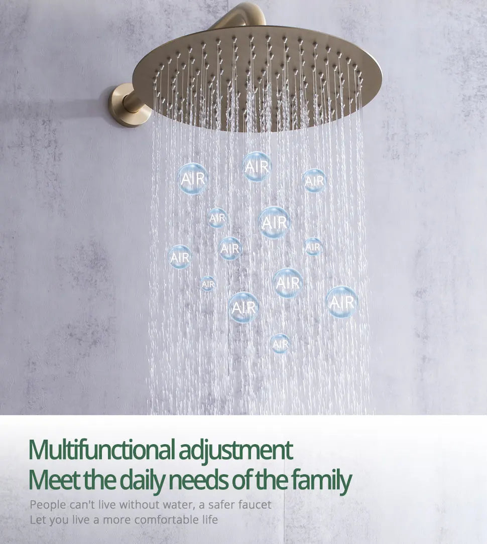 Brushed Gold Bathroom Faucet Shower System 3-Function Shower