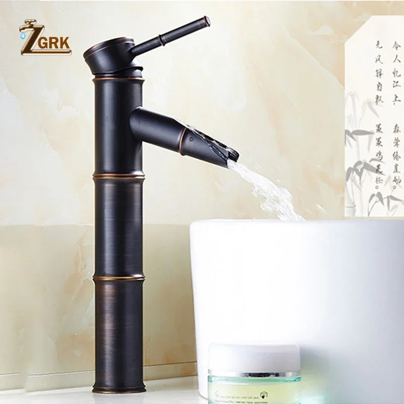 Zgrk Black Waterfall Bathroom Sink Faucet Vessel Tall