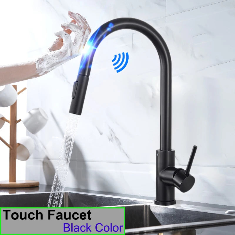 Smart Touch Sensor Sink Faucet Brushed Nickel Pull
