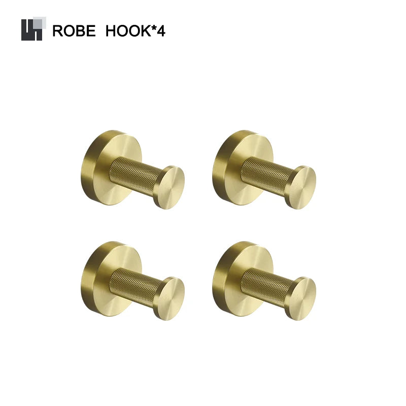 Bathroom Hardware Brushed Gold Knurled Brass Kit Towel