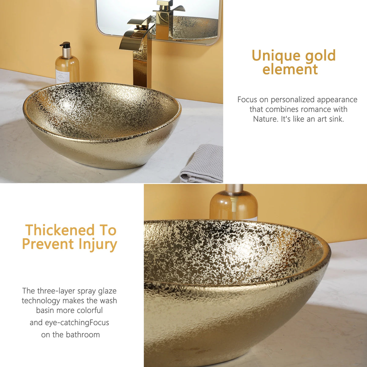 Kemaidi Oval Vessel Sink Faucet White Marbling Bathroom