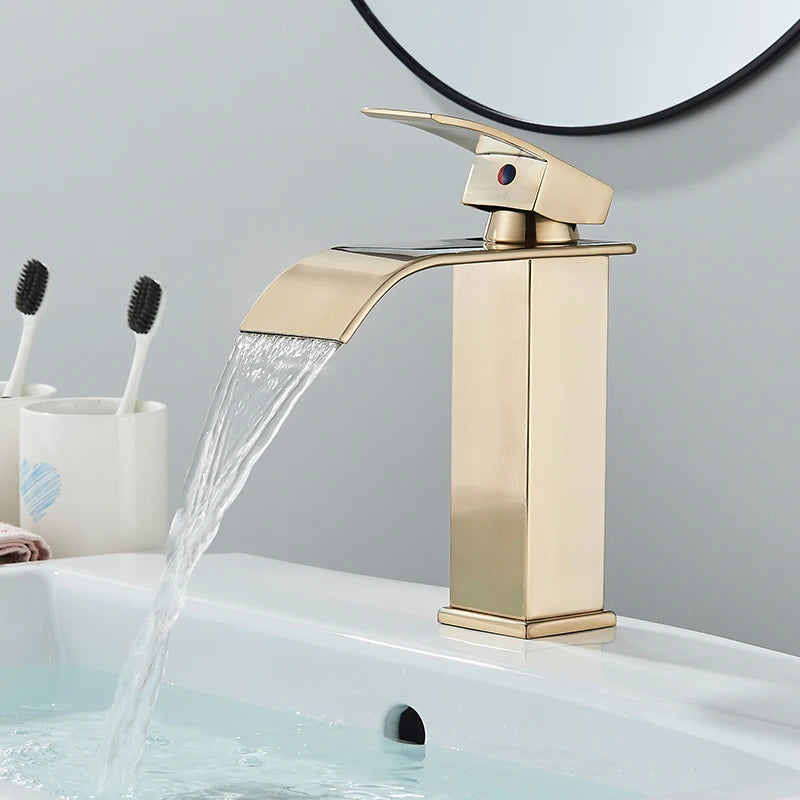 Waterfall Bathroom Basin Sink Faucet Handle Mixer Tap