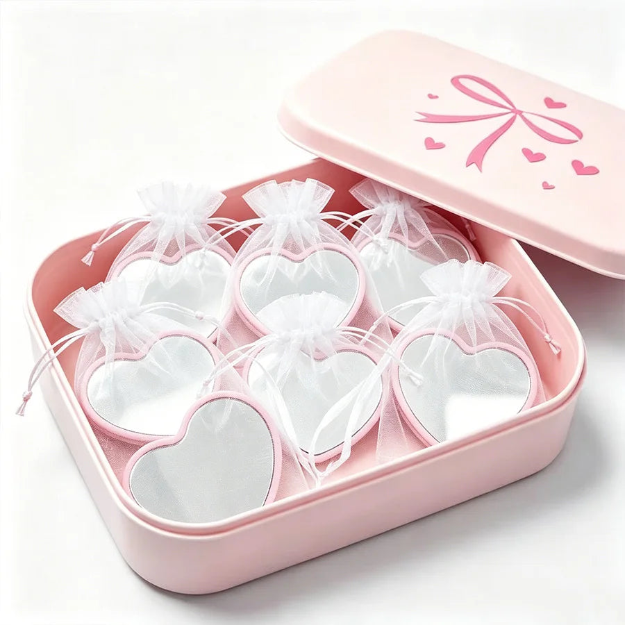 20pcs Gift - Pink Heart-Shaped Compact Vanity Mirrors