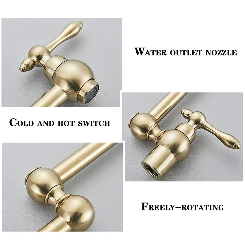 Brushed Gold Faucet Wall Mount Bathroom Basin Faucet