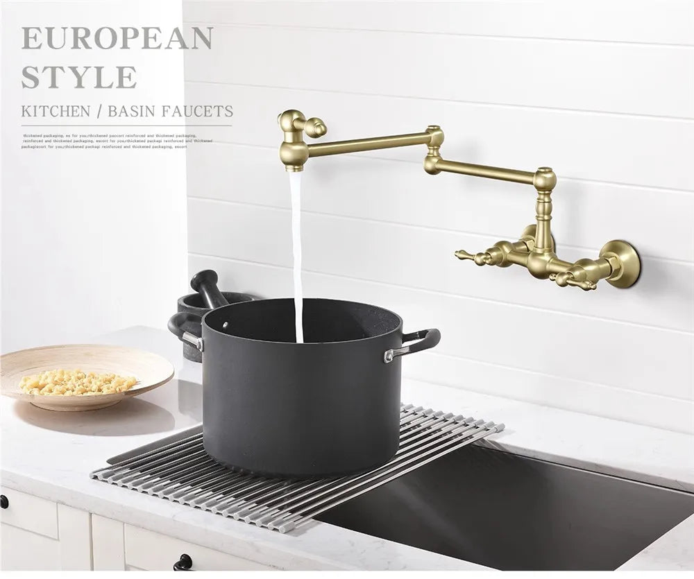 Brushed Gold Pot Filler Tap Black Foldable Faucet