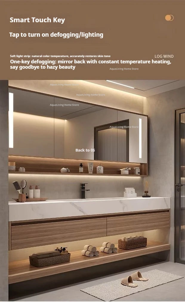 Luxury Rock Plate Bathroom Cabinets Intelligent Mirror Wash