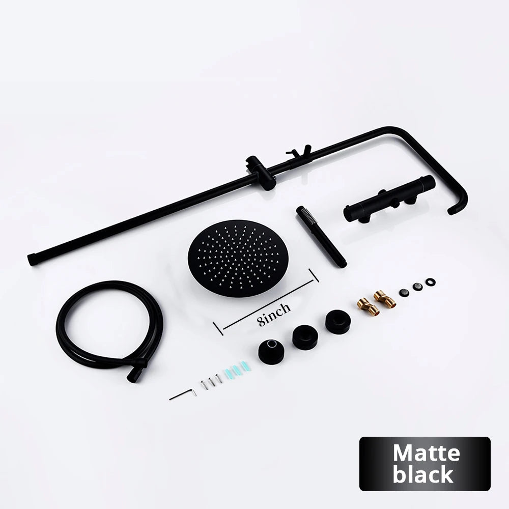 Brushed Gold Thermostatic Shower Faucets Sets Wall Mount