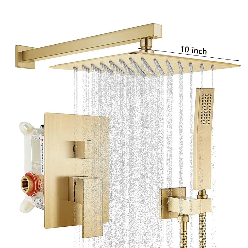 Matte Black Rainfall Shower Faucets Rain Waterfall Concealed