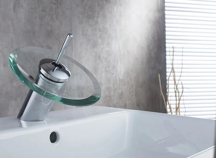 Colorful Glass Waterfall Bathroom Basin Sink Faucet Chrome