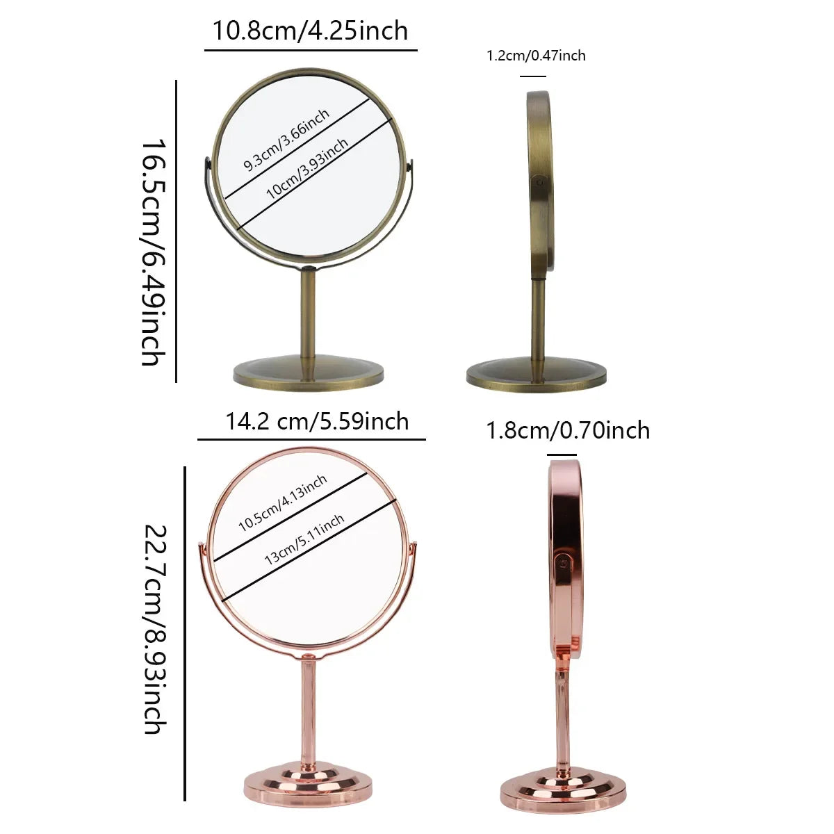3/4/5 Inch Double-Sided Makeup Mirror 2x Magnification Clear