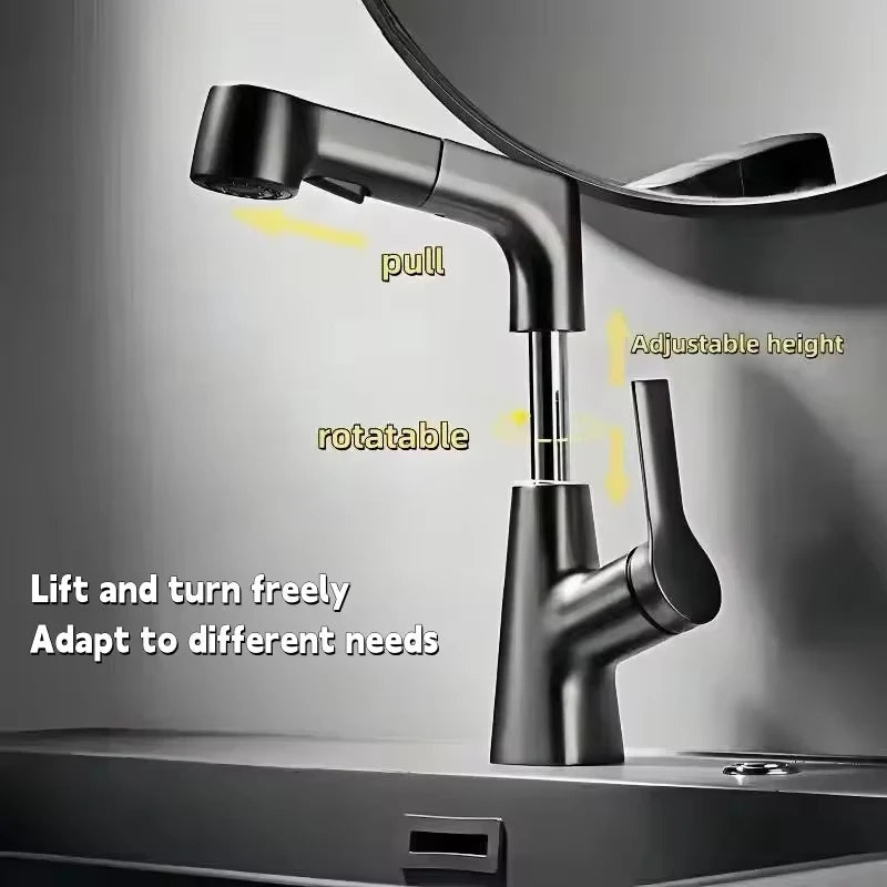 Pull Out Lift Faucet 360 Rotatable Bathroom Basin