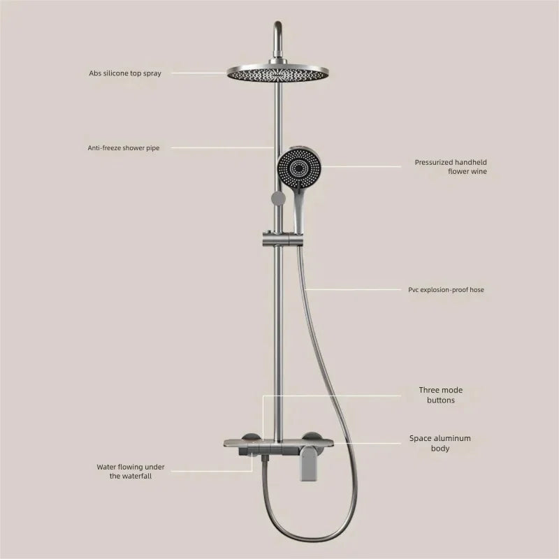 Bathroom Cold Water Boosting Shower Rainfall Pressure Piano