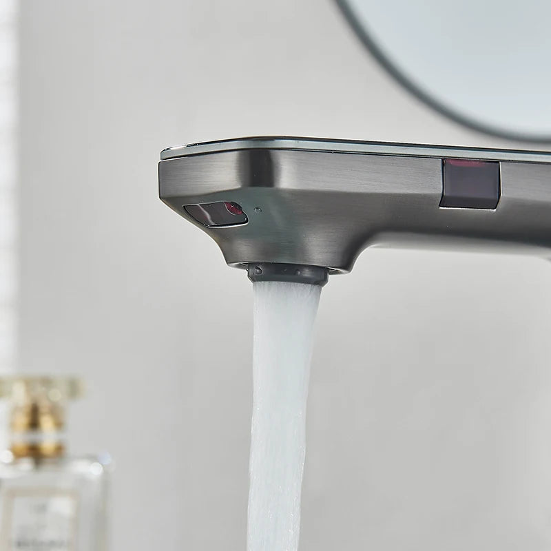 White Touchless Sensor Basin Faucet Smart Digital Display