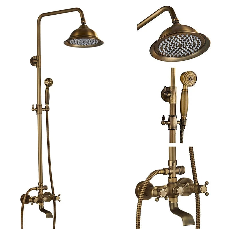 Antique Brass Shower Faucets Rainfall Shower Head Brass
