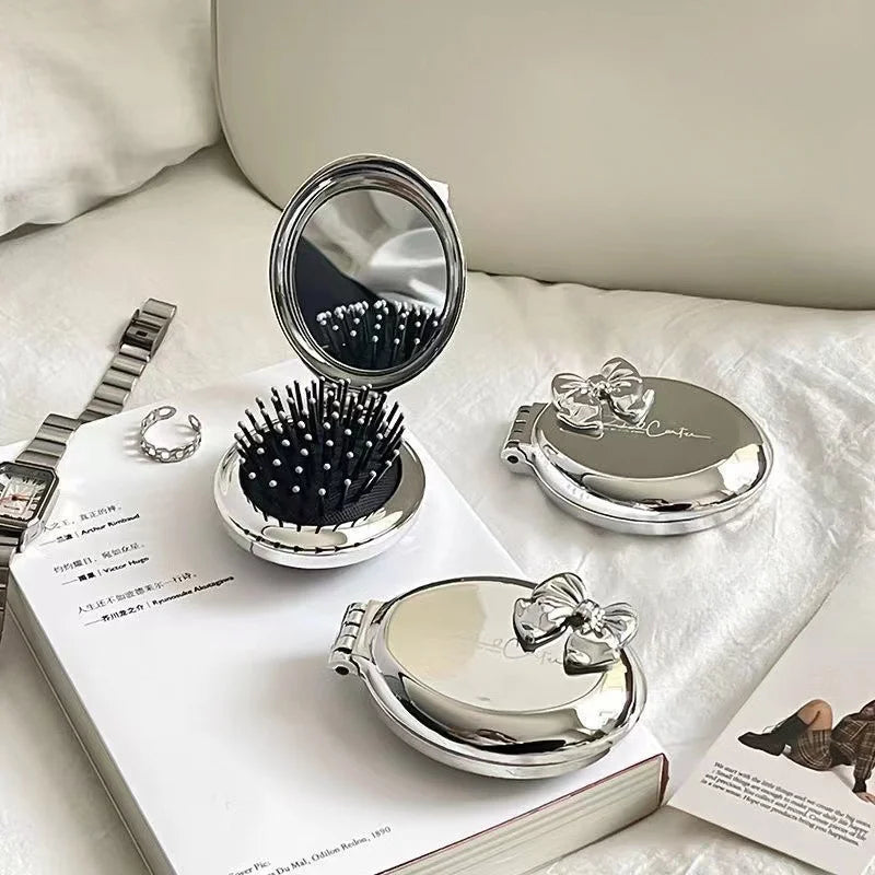 Mini Silver Folding Comb Makeup Mirror Women Girl