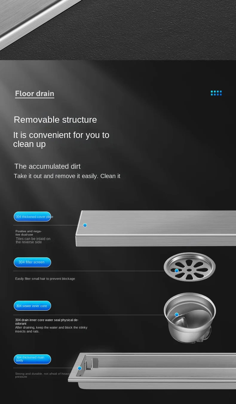Invisible Tile Floor Drain Brshed Gold Black 304