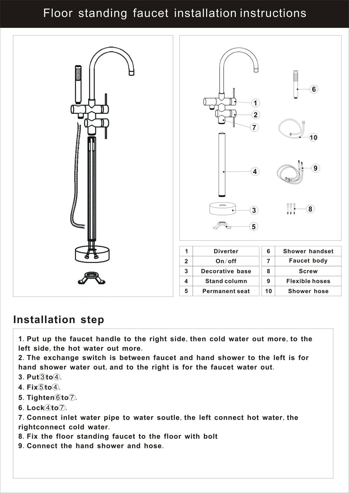 Rozin Black Floor Standing Bathtub Faucet Colors Standing