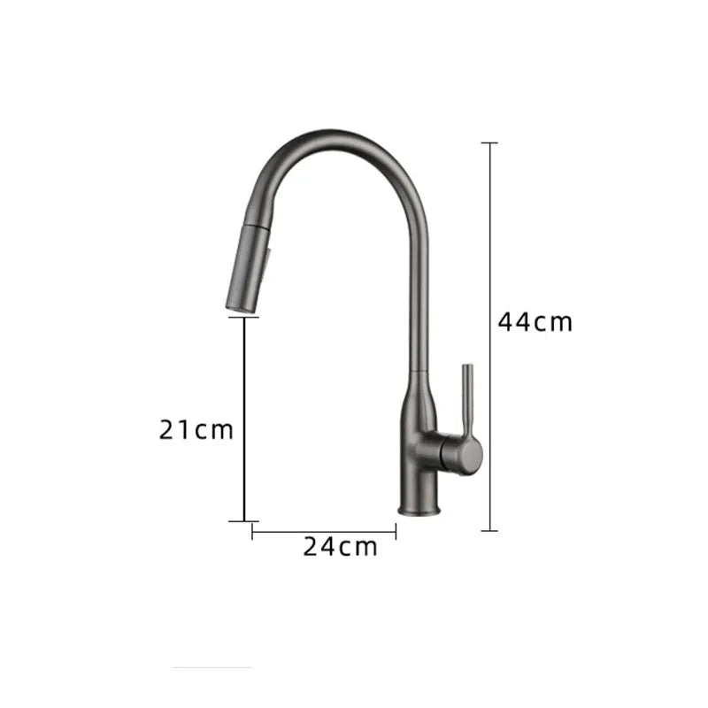 Gun Gray Pull-Out Sink Faucet Double Water Washbasin