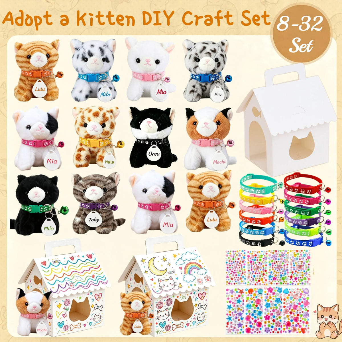 8-32set Adopt Kitten Party Favors Cat Stuffed Animals