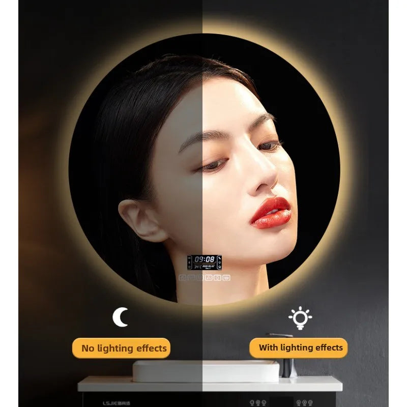 Round Smart Bathroom Mirror Wall-Mounted Led Light Touch
