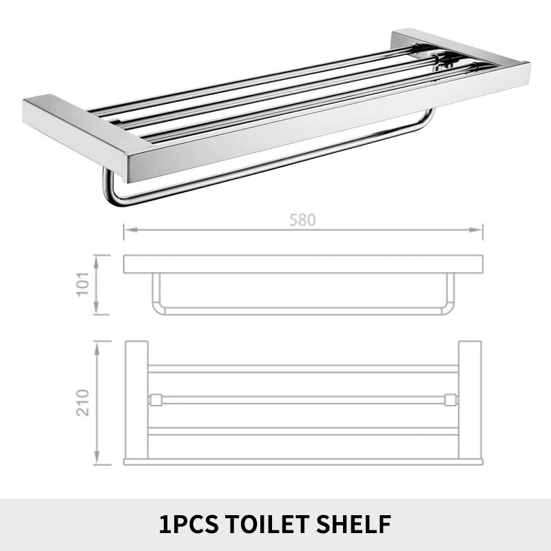 Stainless Steel Bathroom Wall Shelf Towel Bar Rack
