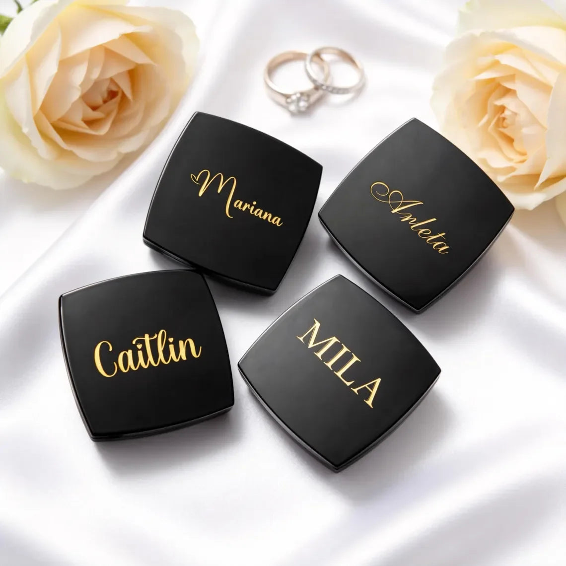 Personalized Engraved Compact Mirror Matte Black Pocket Makeup
