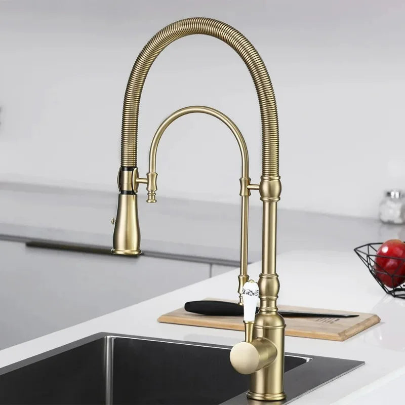 Brushed Gold Pull Out Faucet Sink Mixer 360