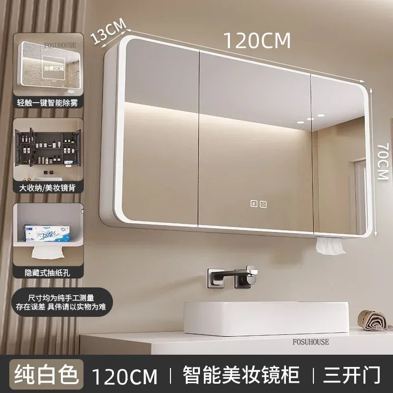 Minimalist Modern Arc-Shaped Smart Bathroom Mirror Cabinets