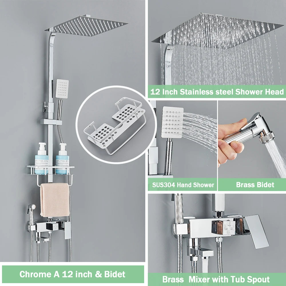 Rozin Rainfall Bathroom Shower Faucet Bidet Mixer Tap