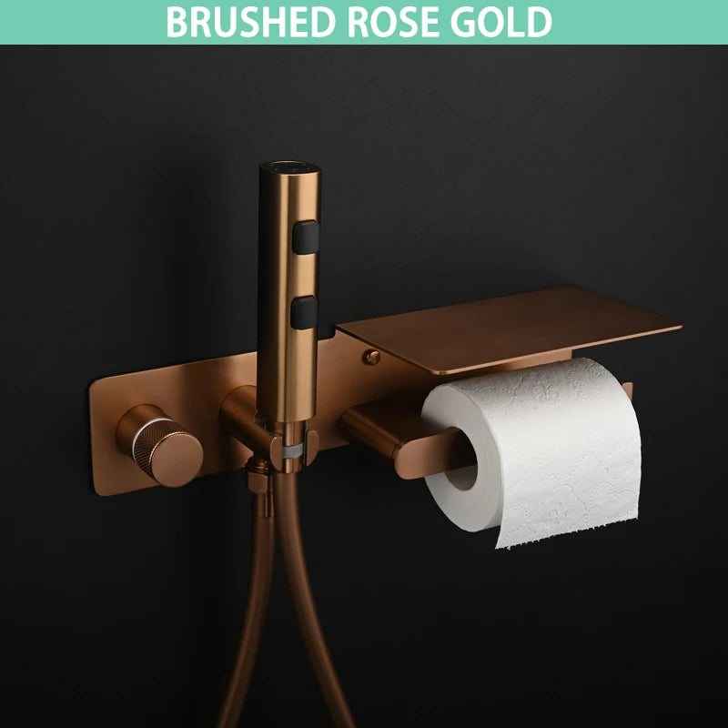 Brushed Rose Gold Bidet Sprayer Concealed Button Brass
