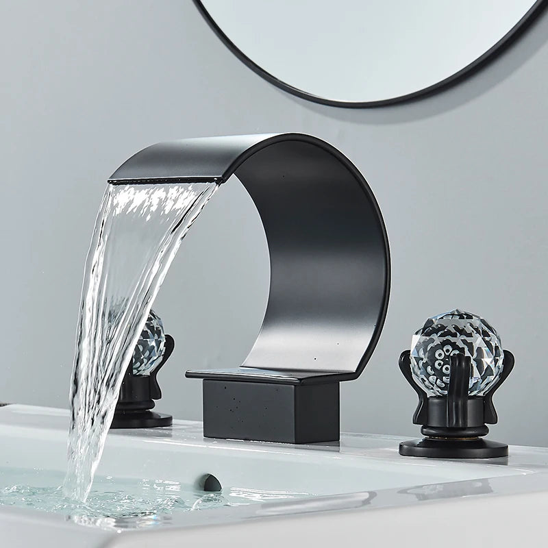 Saeuwtowy Crystal Handle Waterfall Bathroom Basin Faucet Hole