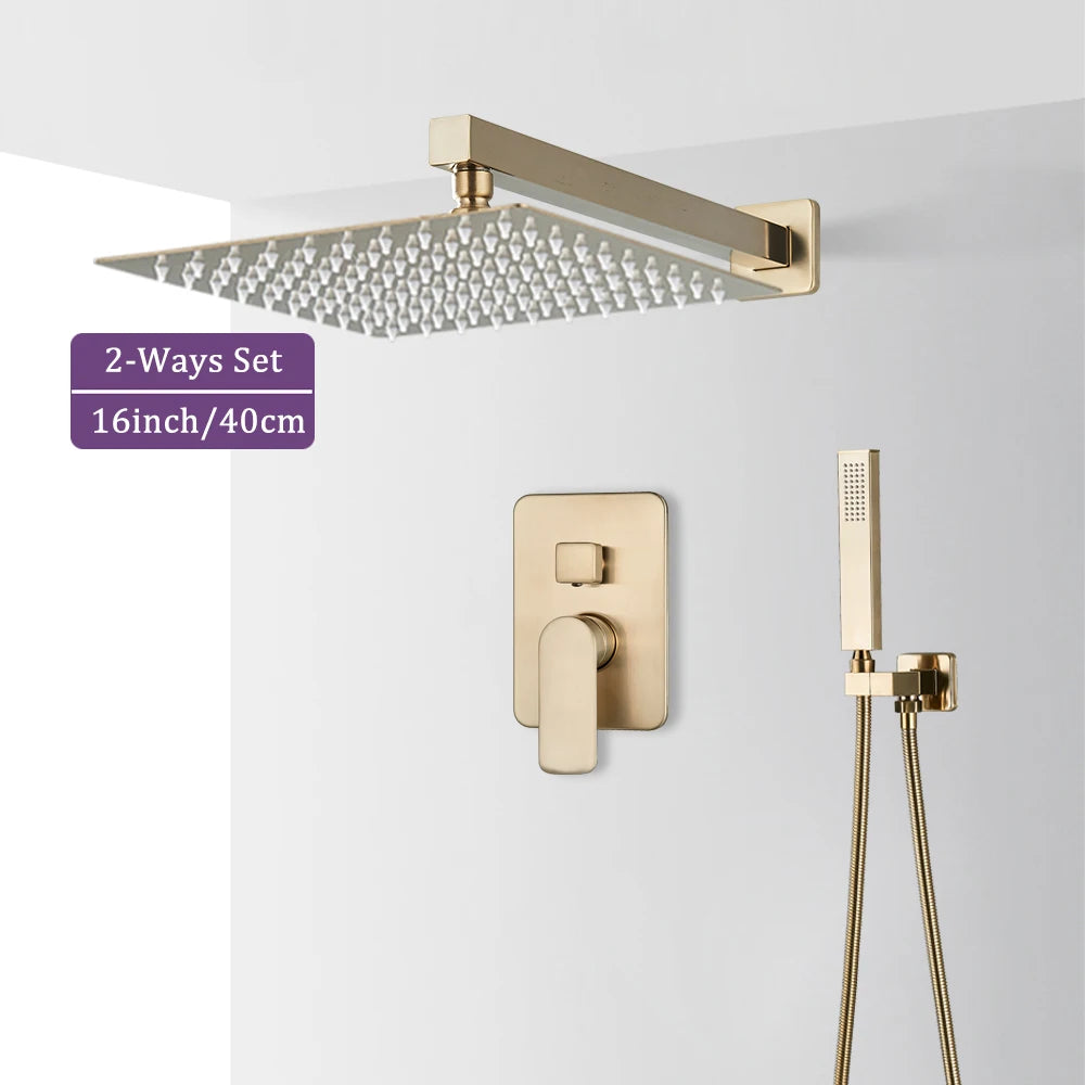 Brushed Gold Bathroom Shower Faucet 2/3 Way Rainfall