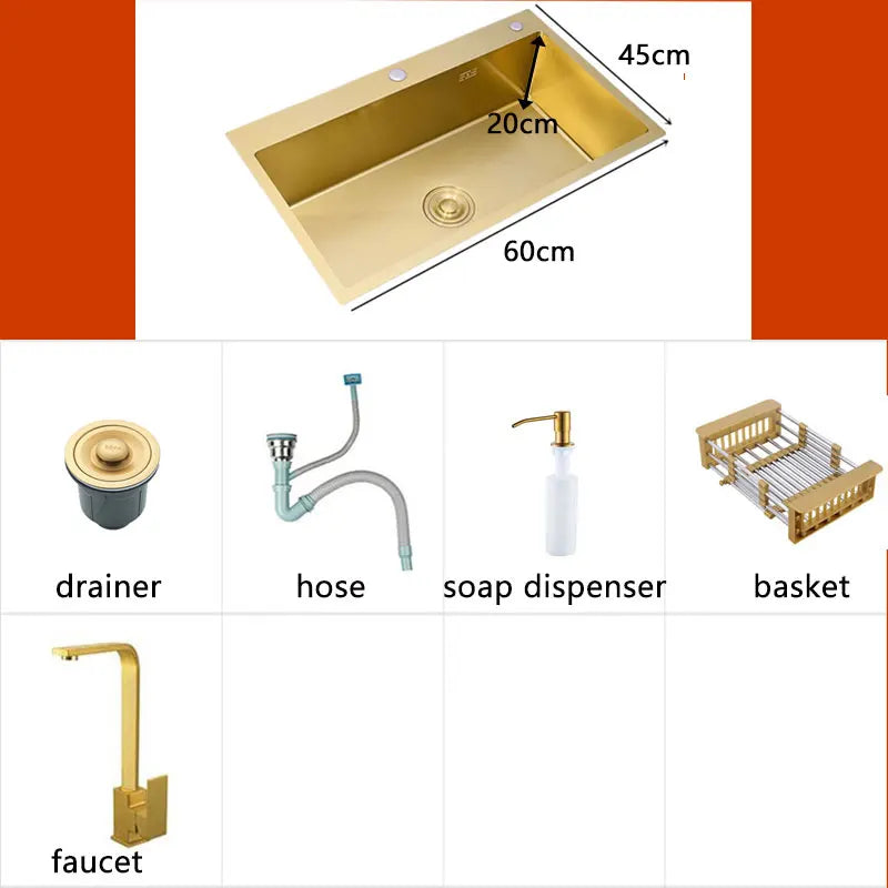 Gold Kitchens Sink Nano Handmade 304 Stainless Steel