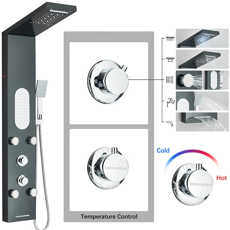 Rain Waterfall Shower Panel Faucet Body Massage Jets