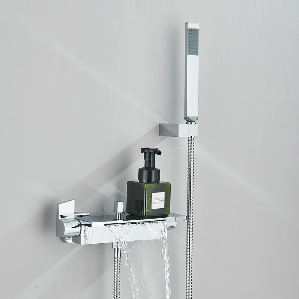 Golden Shower Faucet Waterfall Bath Shower Mixer Tap
