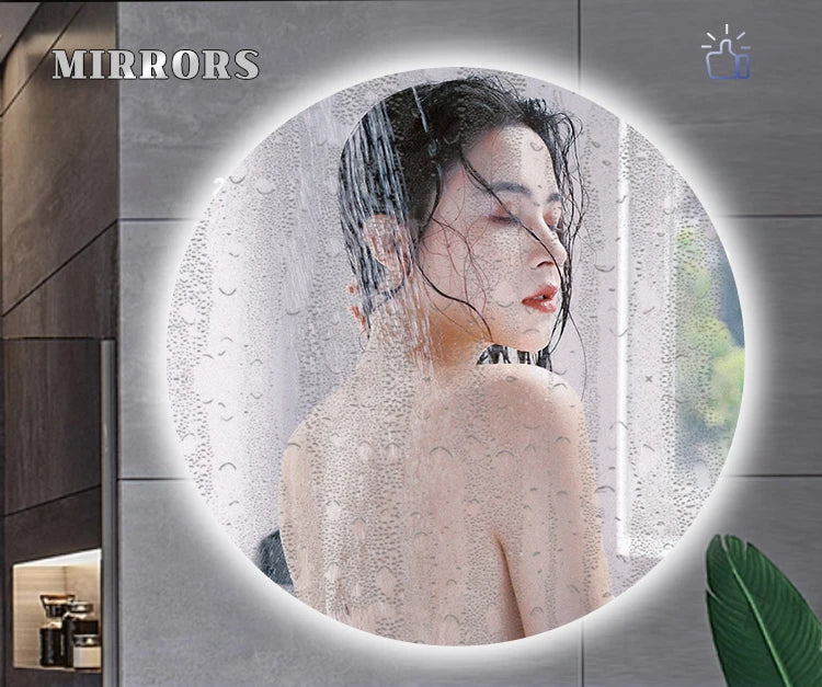 Round Smart Bathroom Mirror Wall-Mounted Led Light Touch