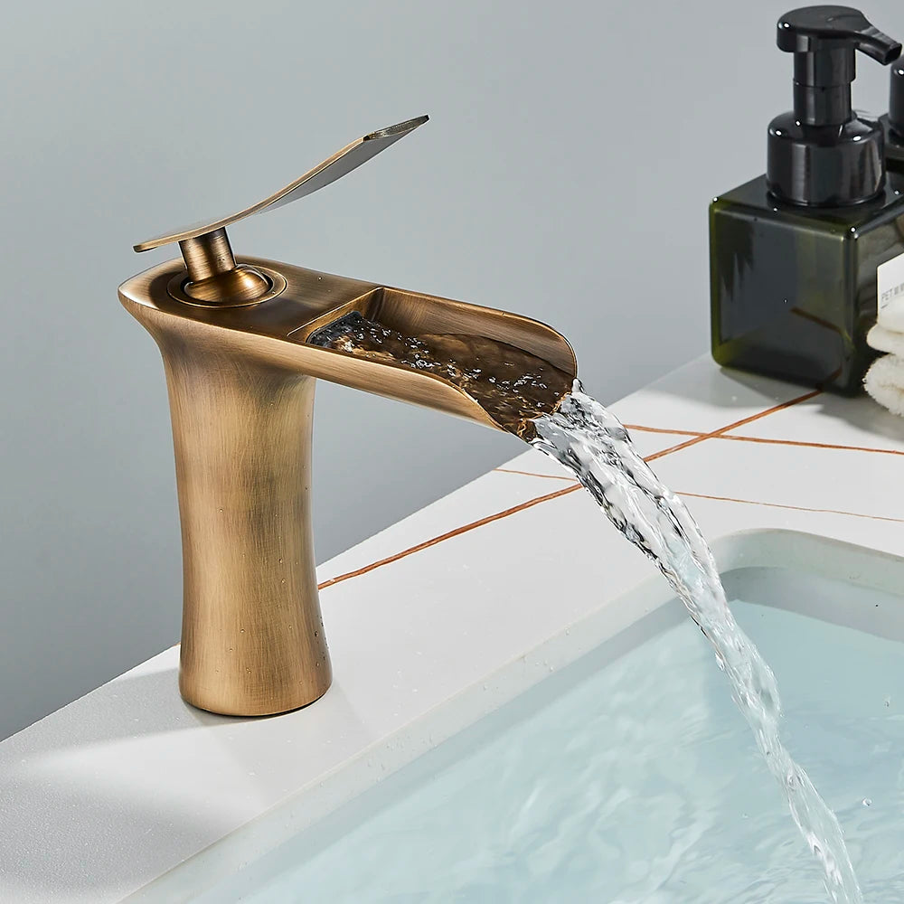 White Basin Faucet Waterfall Spout Bathroom Mixer Tap