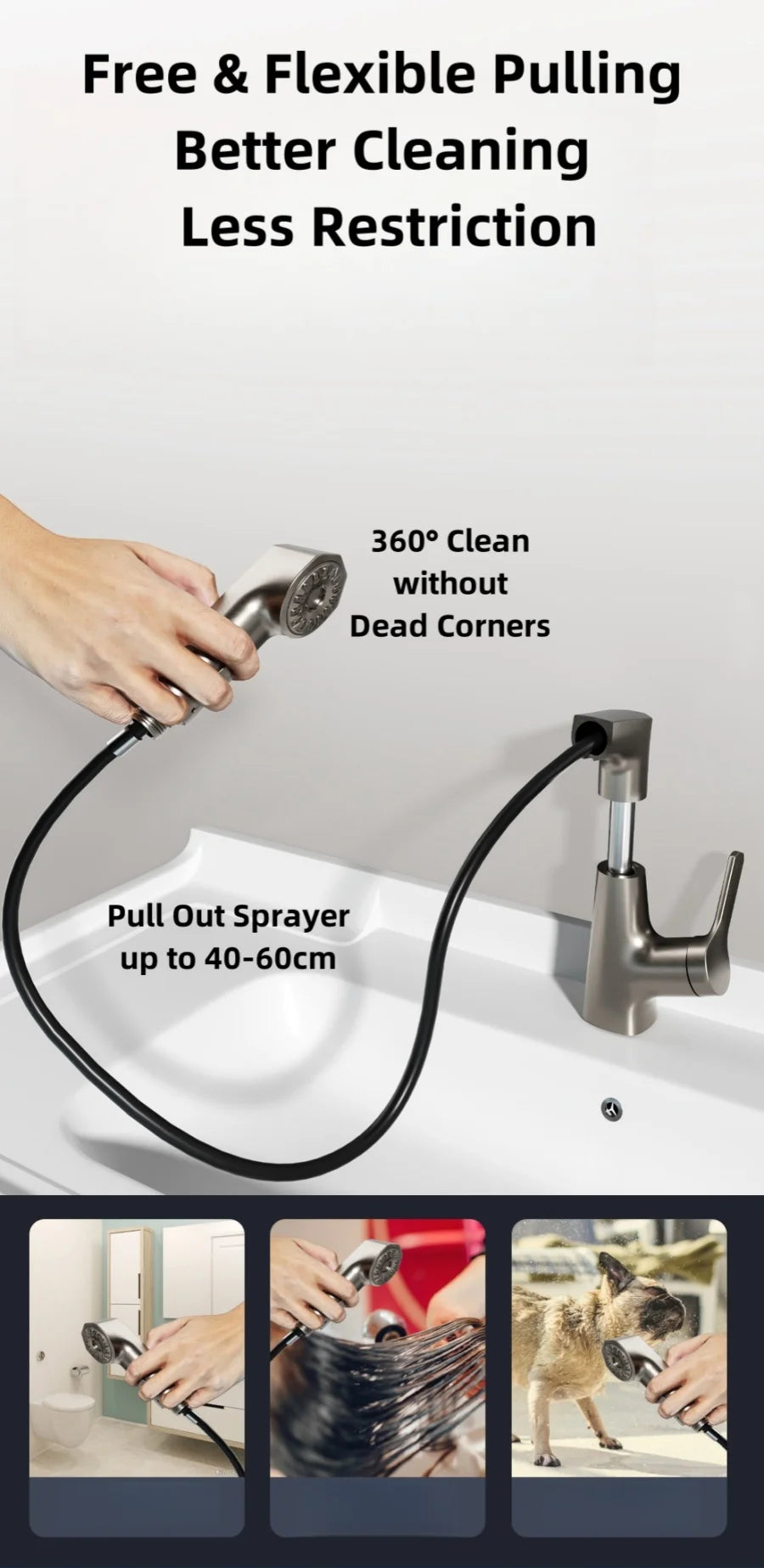 Bathroom Sink Faucet Pull Out Sprayer Handle Hole