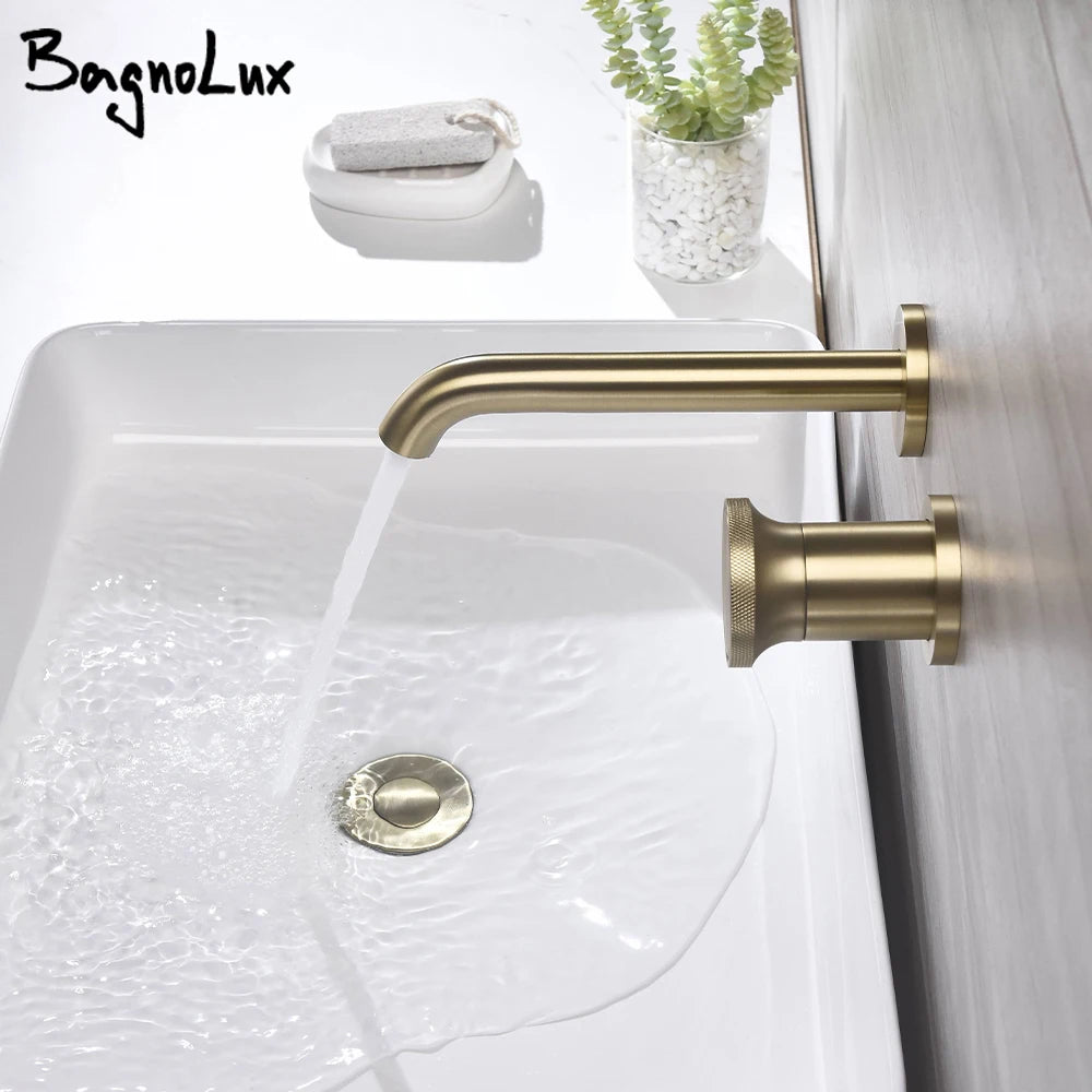 Brushed Gold Basin Faucet Recessed Control Switch Tap