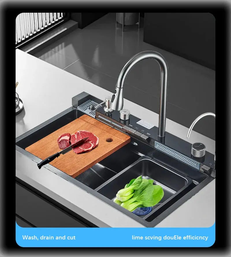 304 Stainless Steel Waterfall Sink Large Slot Integrated